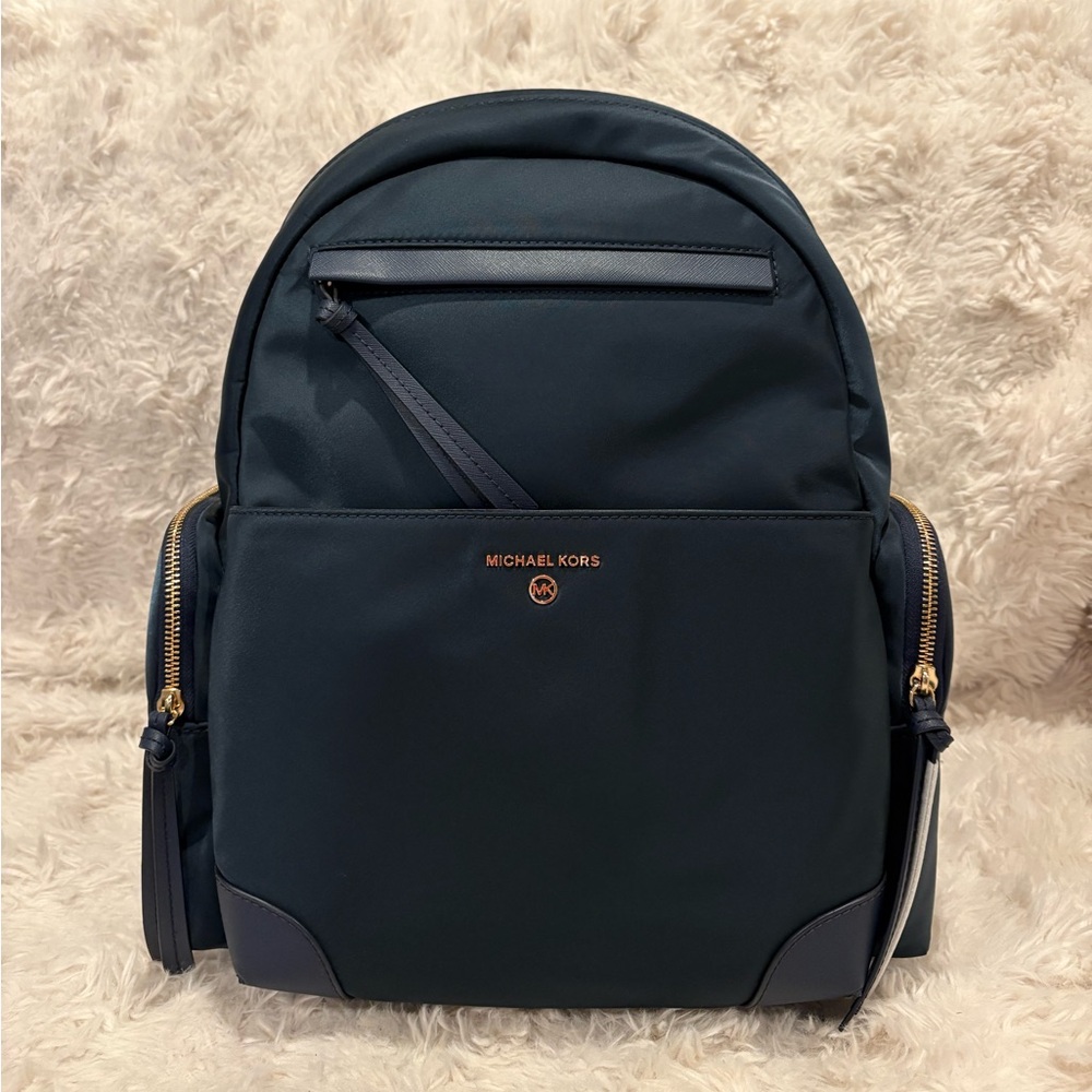 Michael Kors Dark Blue Backpack with Gold Accents